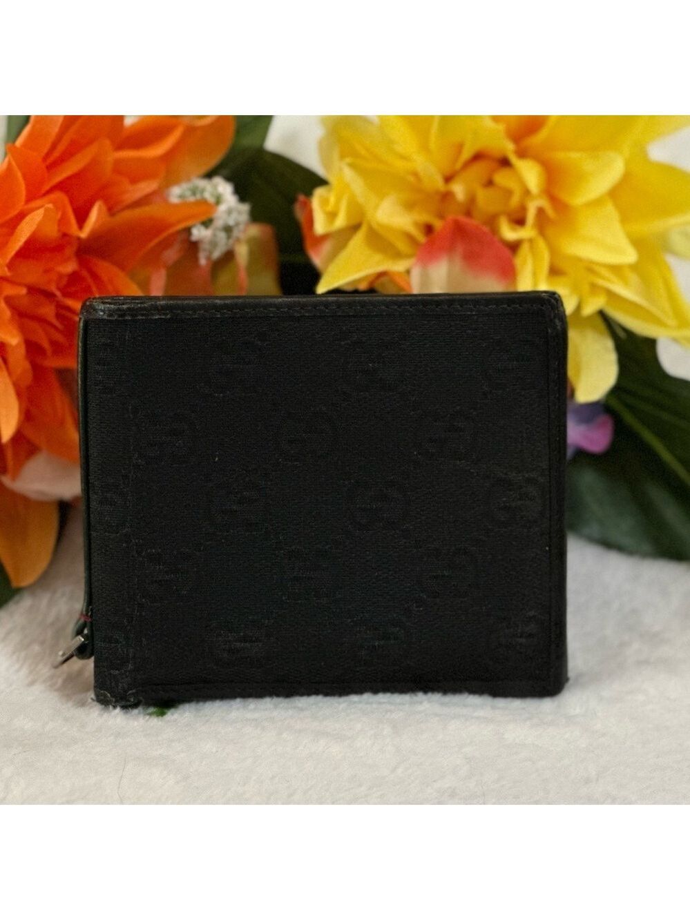 MEN'S GUCCI GG MONOGRAM LOGO CANVAS LEATHER BIFOLD WALLET CLASSIC RACING STRIPE